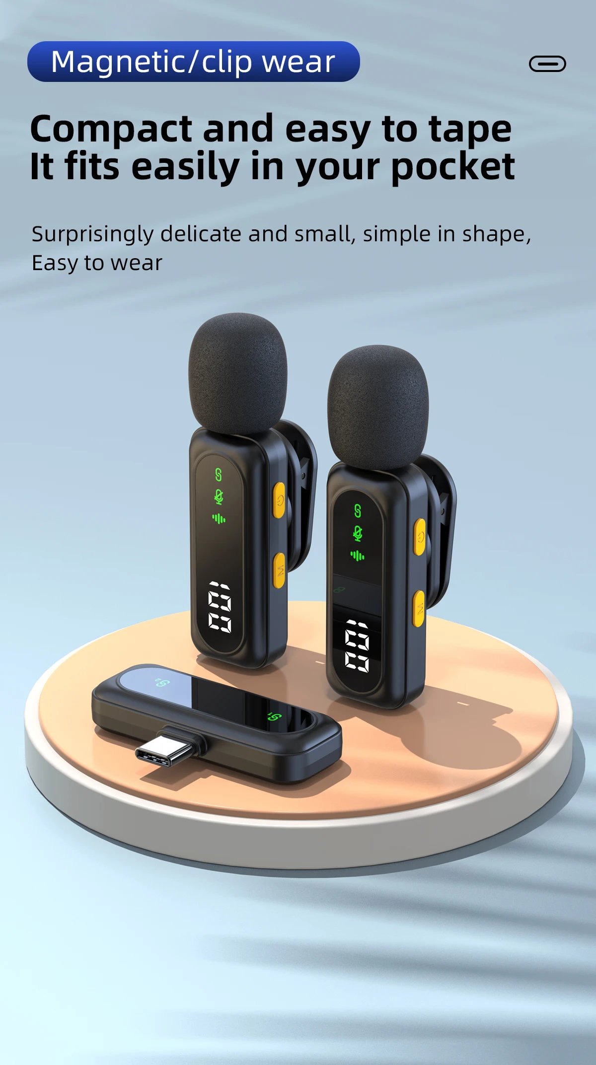 J21 Wireless Lavalier Lapel Microphone Audio Video Recording Mini Mic for iPhone Android Mic Portable Noise Reduction Vlog  Live