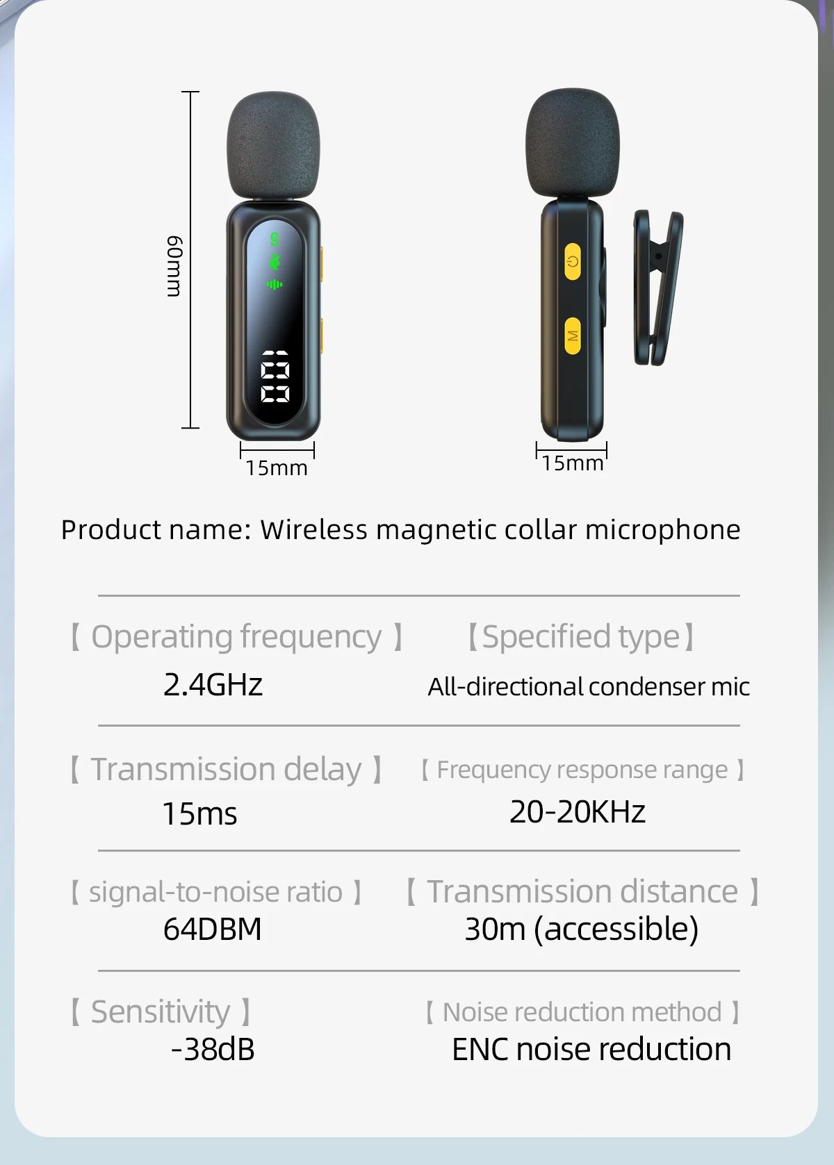 J21 Wireless Lavalier Lapel Microphone Audio Video Recording Mini Mic for iPhone Android Mic Portable Noise Reduction Vlog  Live