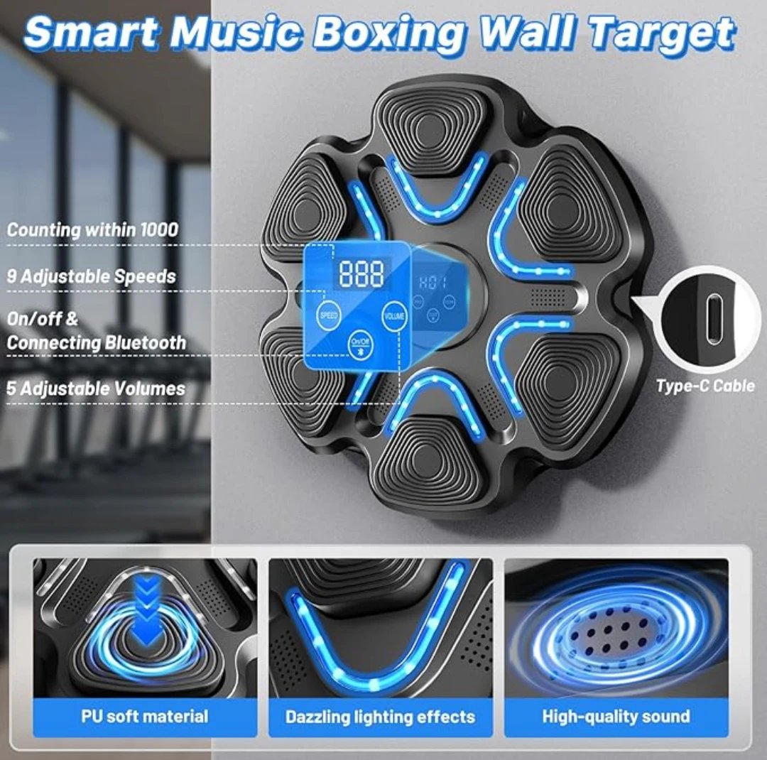 Macchina da boxe musicale per bambini e adulti, punzonatrice Bluetooth montata a parete con guantoni da boxe, boxe LED intelligente - immagine 4