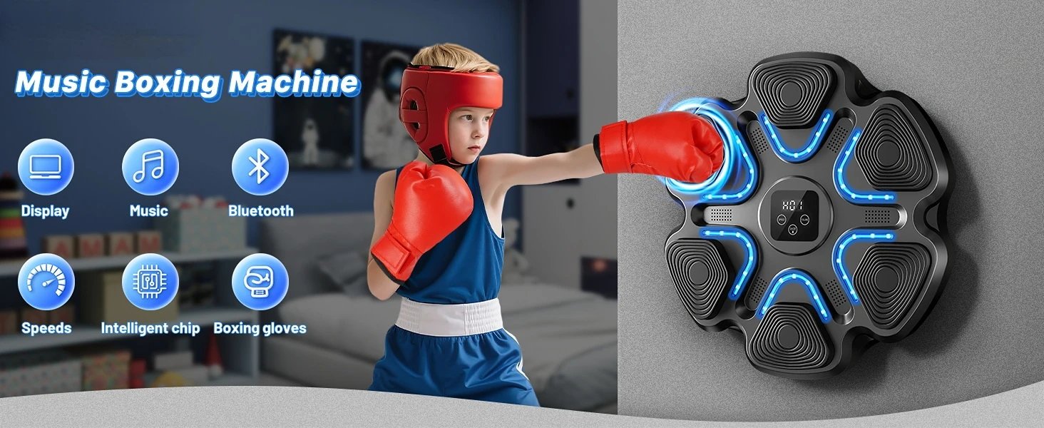 Macchina da boxe musicale per bambini e adulti, punzonatrice Bluetooth montata a parete con guantoni da boxe, boxe LED intelligente Macchina da boxe musicale per bambini e adulti, punzonatrice Bluetooth montata a parete con guantoni da boxe, boxe LED intelligente