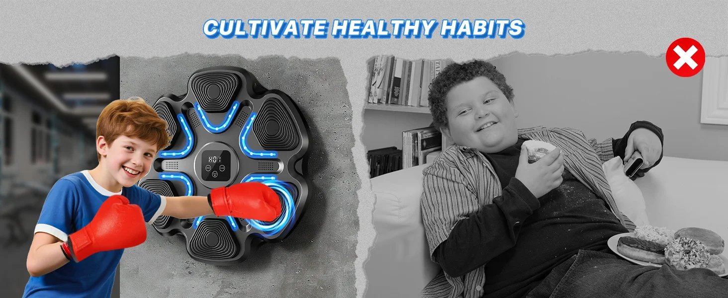 Macchina da boxe musicale per bambini e adulti, punzonatrice Bluetooth montata a parete con guantoni da boxe, boxe LED intelligente Macchina da boxe musicale per bambini e adulti, punzonatrice Bluetooth montata a parete con guantoni da boxe, boxe LED intelligente