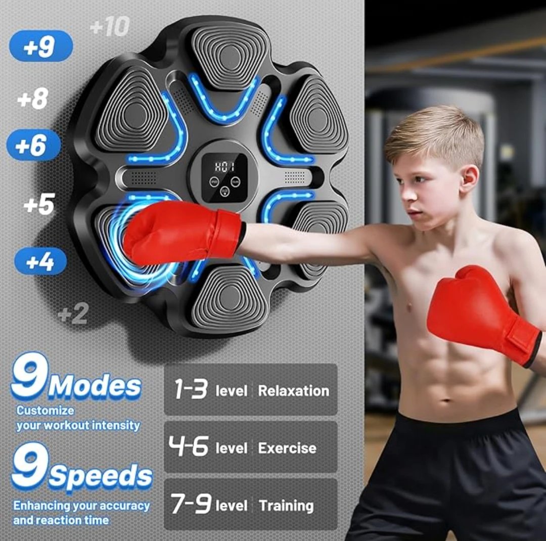 Macchina da boxe musicale per bambini e adulti, punzonatrice Bluetooth montata a parete con guantoni da boxe, boxe LED intelligente - immagine 3
