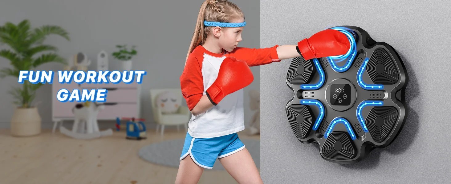 Macchina da boxe musicale per bambini e adulti, punzonatrice Bluetooth montata a parete con guantoni da boxe, boxe LED intelligente Macchina da boxe musicale per bambini e adulti, punzonatrice Bluetooth montata a parete con guantoni da boxe, boxe LED intelligente