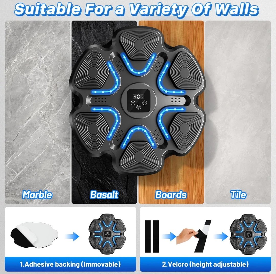 Macchina da boxe musicale per bambini e adulti, punzonatrice Bluetooth montata a parete con guantoni da boxe, boxe LED intelligente - immagine 6