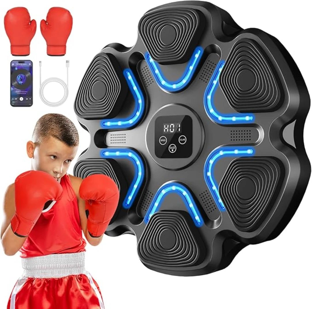 Macchina da boxe musicale per bambini e adulti, punzonatrice Bluetooth montata a parete con guantoni da boxe, boxe LED intelligente
