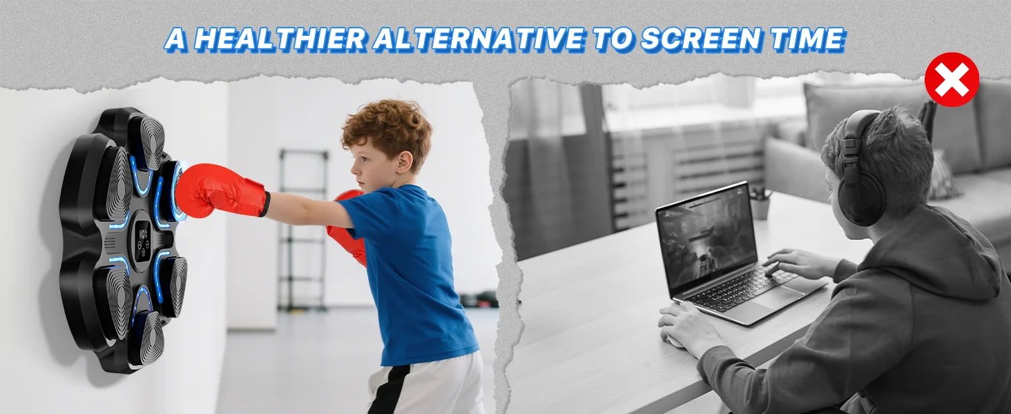 Macchina da boxe musicale per bambini e adulti, punzonatrice Bluetooth montata a parete con guantoni da boxe, boxe LED intelligente Macchina da boxe musicale per bambini e adulti, punzonatrice Bluetooth montata a parete con guantoni da boxe, boxe LED intelligente